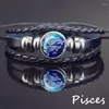 Braccialetti con ciondoli Moda 12constellation Bracciale Creativo 16mm Lega di vetro Cabochon Ornamenti intarsiati in pelle nera Regali di compleanno