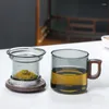 Kupalar 300ml Ceviz Ahşap Kalıplı Kapak Cam Çay Kupası Filtre Suyu Ayırma Kokulu Ofis Uygun Set