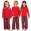 Одинаковые комплекты для всей семьи, рождественский пижамный комплект, одежда для мамы и дочки, красная футболка, топы, клетчатые штаны, образ для папы и ребенка 231122