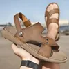 Sandales hommes décontracté couche supérieure en peau de vache chaussures de plage été hommes confortables doux en plein air en cuir pantoufles