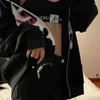 Kvinnors hoodies E-Girl Eesthetic Skull Print Sweatshirt Autumn Y2K Zipper Harajuku Löst plus Size Black Grunge Lång ärm Hoodie Korean