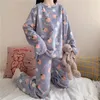 Damen-Nachtwäsche, Kawaii-Frauen-Pyjama-Sets, Herbst-Winter, warmer Flanell, dicke Homewear, Langarm-Cartoon-weiblicher Pyjama-Anzug, 2-teilig, 231122