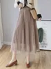 Skirts Ladies Elegant Fashion Large Hem Pleated Long Mesh Black Skirt Women Clothes Girls Cute Chic Casual Faldas Largas Py6905