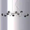 Ljuskronor tänds nordiska led rökig grå glas belysning matsal ö hem hängande bar kafé hängslampor