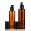 Amber Glass Pump Bottles Flat Shoulder Refillable Spray Bottle for Serum Essential Oil Perfume Lotion 30ml 50ml 80ml 100ml Qhfgp