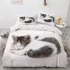 Ensembles de literie 3D Ensemble de housse de couette blanche Couette Linge de lit Taie d'oreiller King Queen 140 210 cm Taille Chiens Pet Dog Cat Design 21031310d