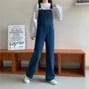 Salopette en Jean pour femme, pantalon de Style coréen, mode rétro, taille haute, grande taille, grande poche, jambe large, pantalon droit, automne 230422