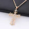 Pendant Necklaces Rhinestone Jesus Cross Alloy Hollow Sweater Chain Necklace Religious Crucifix Christian Ornaments Women's Fashion 2023