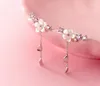 Brincos pendurados autênticos 925 prata esterlina joias concha flor rosa quartzo alpinista manguito borla C-E8645