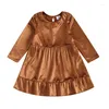 Robes de fille enfants filles robe couleur unie à manches longues velours automne vêtements décontractés costume de princesse