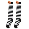 Kvinnliga strumpor flickor randiga över knähög barns halloween söt tecknad pumpa strumpor för 6-12 år gammal höst lång socka