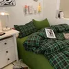 Bedding sets Vintage Green Plain Pattern Single Bed Duvet Cover Set Skin Friendly Fabric Comfortable Korean Style Cotton Sheet 231121