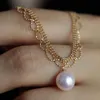 Xiy Fine Jewelry Real Gold Women Bead Lace Chain Seawater 8.5Mm Pearl Pendant Charm Necklace