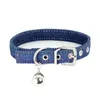 Hundehalsbänder, Glocken, Welpenschnalle, Haustierhunde, schwarzes Jeanshalsband, Strass, mit Halskette, Zubehör, klein, verstellbar, modisch, Blau