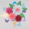Fleurs décoratives 2023 Ensemble de 4 grands papiers 6 feuilles 8 papillons Toile de fond de mariage Baby Shower Nursery Bridal Deco Mix Tailles