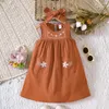 Vestidos de menina meninas vestido laço sem mangas bordado bolso moda praia viagem casa tendência versátil