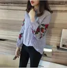 Blusas femininas camisa branca solta rosa flores bordado algodão casual turn down colarinho manga longa tops femininos