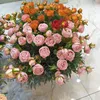 Flores decorativas 3/5 cabeza Vintage falso 55/63 cm Retro ramo de rosas artificiales de seda para decoración del hogar de boda interior