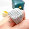 Fashion Iced Out Silver Big Square Ring Hiphop Jewelry Luxury Rings 925 Sterling Silver Moissanite Ring