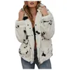 Women's Fur & Faux Elegant High Warm Fuzzy Women Coat Winter Faux-Fur Hooded Jacket Outwear Milk Cow Print Long Sleeve Zip-up Streetwear