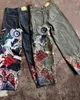 Herr jeans hip hop punk broderi tryckt baggy jeans y2k jeans män tungt hantverk retro stil bred ben byxor goth rippade jeans 231122