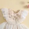 Fille robes princesse bébé filles barboteuse belle manches fleur dentelle combinaisons né Tulle maille a-ligne combishorts robe 2 pièces vêtements