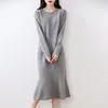 Robes décontractées Haut de gamme Laine Tricotée Femmes Long Pull 2023 Automne Hiver O-cou Doux Cachemire Tricots Dames Vêtements