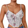 Tanks pour femmes Mode Vintage Femmes Corset Top Summer Floral Imprimer Dentelle Spaghetti Strap Bustiers Y2K Vêtements