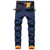 Jeans da uomo invernali da uomo in pile pantaloni classici in denim dritti aderenti elasticizzati casual pantaloni caldi spessi elastici tinta unita maschile