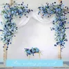 Cadeaux pour femmes, accessoires de mariage personnalisés, arc de fond, décor de fête, rangée de fleurs artificielles, soie bleu blanc, fausse pelouse extérieure, Flowe295a