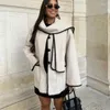 Jaquetas femininas 2023 outono inverno roupas moda cor contraste cachecol casaco de lã casual