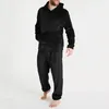 Nachtkleding voor heren Winterfleece warme pyjamaset voor heren Zacht huis Effen kleur Zakken Trui met capuchon Tops en broeken Dikke pluche nachtkleding Homewear 231122