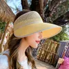 قبعات واسعة الحافة النساء قش الصيف الفارغة أعلى قبعة في الهواء الطلق السفر الشاطئ واقية من أشعة الشمس جوف