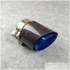 Muffler One Piece 120Mm Long Blue Stainless Steel Exhaust Pipes Glossy Carbon Car Tail Tips Drop Delivery Mobiles Motorcycles Parts S Dhrkv