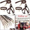 Hundhalsar Leases Leather Dog Collar för små medelstora hundar Justerbar mjuk andningsbar vadderad valpkrage med legeringspänne Heavy Dhrby