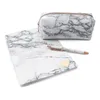 Trousse de maquillage en PU avec fermeture éclair en marbre blanc pour filles et adolescentes