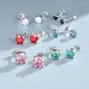 Boucles d'oreilles AETEEY véritable Moissanite rouge blanc rose diamant S925 argent Sterling 4 broches mariage bijoux fins pour les femmes