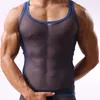 Men's Tank Tops Red See Through Mesh Top Men Sexy Sleeveless Sheer Undershirt Transparent Perspective Fishnet Bodybuilding Tees 230422