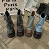 Kış yeni tasarımcı kadın ayak bileği botları batı denim kısa botlar moda kayma kalın alt platform ayakkabıları