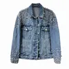 Kvinnors jackor personlighet glänsande strass denim jacka kvinnor vår lös tung industri retro blå jeans jackor rockar utkläder 231121