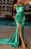 Prom Dresses Split Front Dressesawstring Long Lace Up Satin Dresses Open Back Sleevel Sexy Mermaid Evening Gift