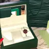 Cajas de relojes Estuches Marca Mujer Caja verde Original con tarjetas y papeles Certificados Bolsos para 116610 116660 116710 Relojes 11222O