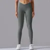 Aktiva byxor sömlösa stickade yogakvinnor V-formade höga midjesporter Leggings Sexig buliftträn