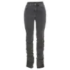 Damenjeans Sifreyr Grey Split Ruched Stacked Pants Damenbekleidung Streetwear Zip Up High Waist Pencil Baddie Style Y2K Großhandelsmarke