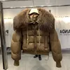 Women's Fur Faux Fur Lagabogy Winter Puffer Jacket Women Thick Warm Short Parkas Real Natural Raccoon Fur Female Loose 90% White Duck Down Coat 231122