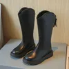 Bottes longues pour filles, manches hautes, Style britannique, mode Simple, couleur unie, PU décontractée, automne-hiver 2024, 231122