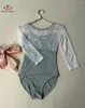 Scene Wear Ballet Costume Leotard för kvinna Practice Clothes Mesh Brodery Gymnastik Tight Performance Dress Yoga