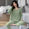 Vêtements de nuit pour femmes M-5XL décontracté grande taille pyjama en coton complet femmes automne hiver pyjama costume femme à manches longues en vrac col en V ensemble de vêtements de nuit 231122