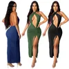 Abiti casual Halter sexy scava fuori fasciatura aderente vestito lungo da donna senza maniche senza schienale con coulisse increspato Night Club compleanno lungo