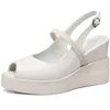 Sandaler tillbaka remplattform pumpar kvinnor äkta läder kil hög klack gladiator kvinnlig sommar kik tå mary janes casual skor